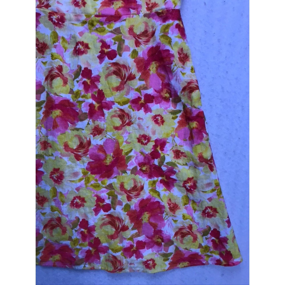 Old Navy Floral Mini Dress Womens Small Pink Yellow Linen Tie Shoulder Smocked - Picture 5 of 9